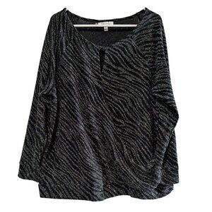 Jennifer Lopez Woman JLO Faux Wrap Metallic Top, Black Silver, Plus Size 1X
